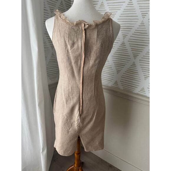 Valentino Women’s Size 8 Ruffle Pleated Wool Silk Neutral Dress - Picture 5 of 9